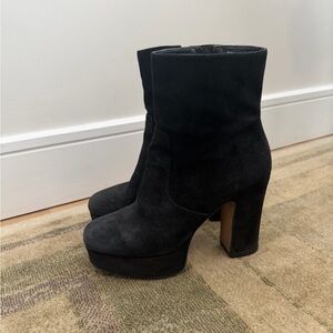Avec Les Filles Black Suede Platform Ankle Boots